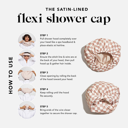 Terracotta Checker Satin-Lined Flexi Shower Cap – BUY 1 GET 1 FREE